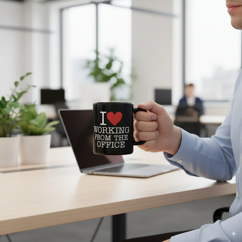 I Love Working From The Office - Black Glossy Coffee Mug