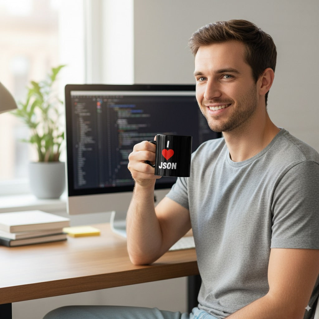 I Love JSON - Black Glossy Coffee Mug