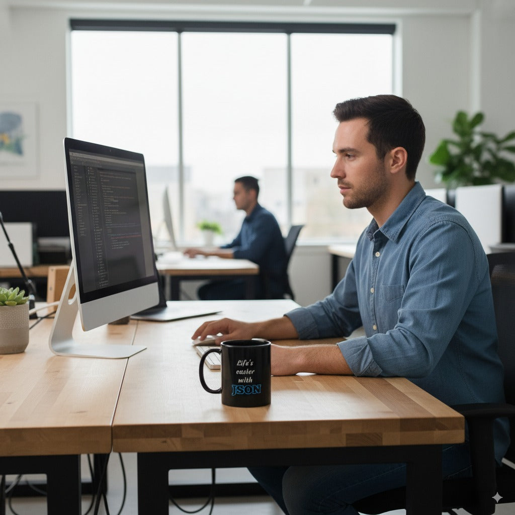Life's easier with JSON - Black Glossy Coffee Mug