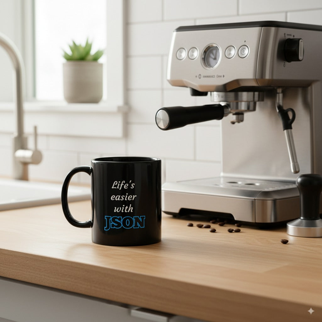 Life's easier with JSON - Black Glossy Coffee Mug