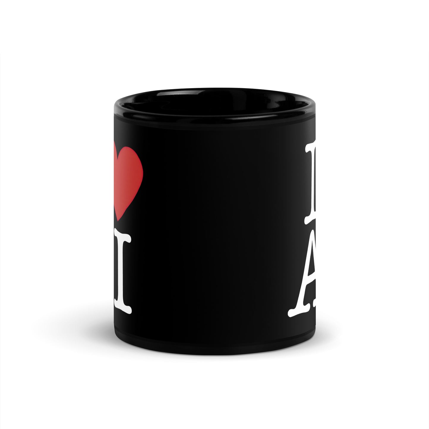 Black 11oz AI themed coffee mug with an I Love NY type slogan ‘I Love AI’