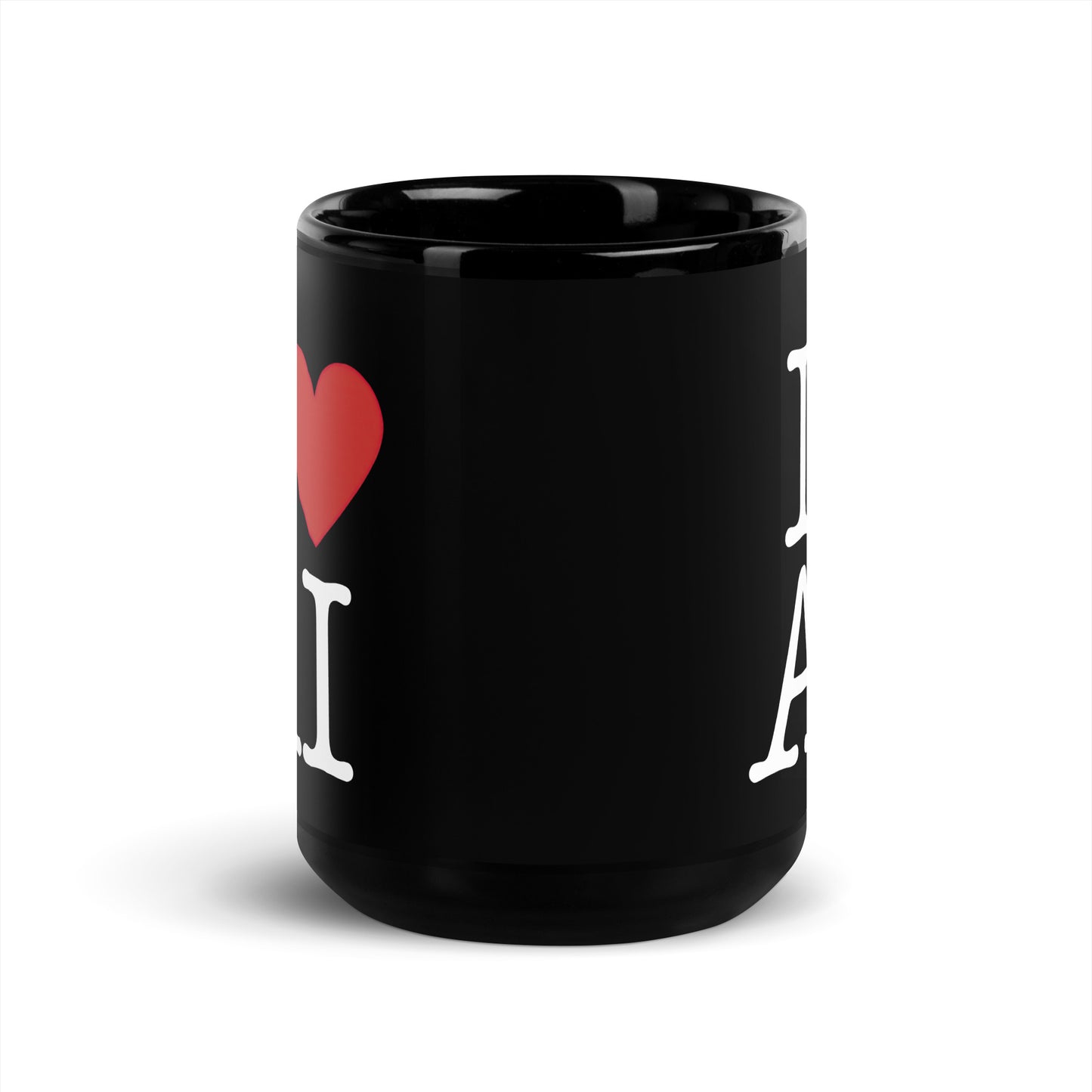 Black 15oz AI themed coffee mug with an I Love NY type slogan ‘I Love AI’