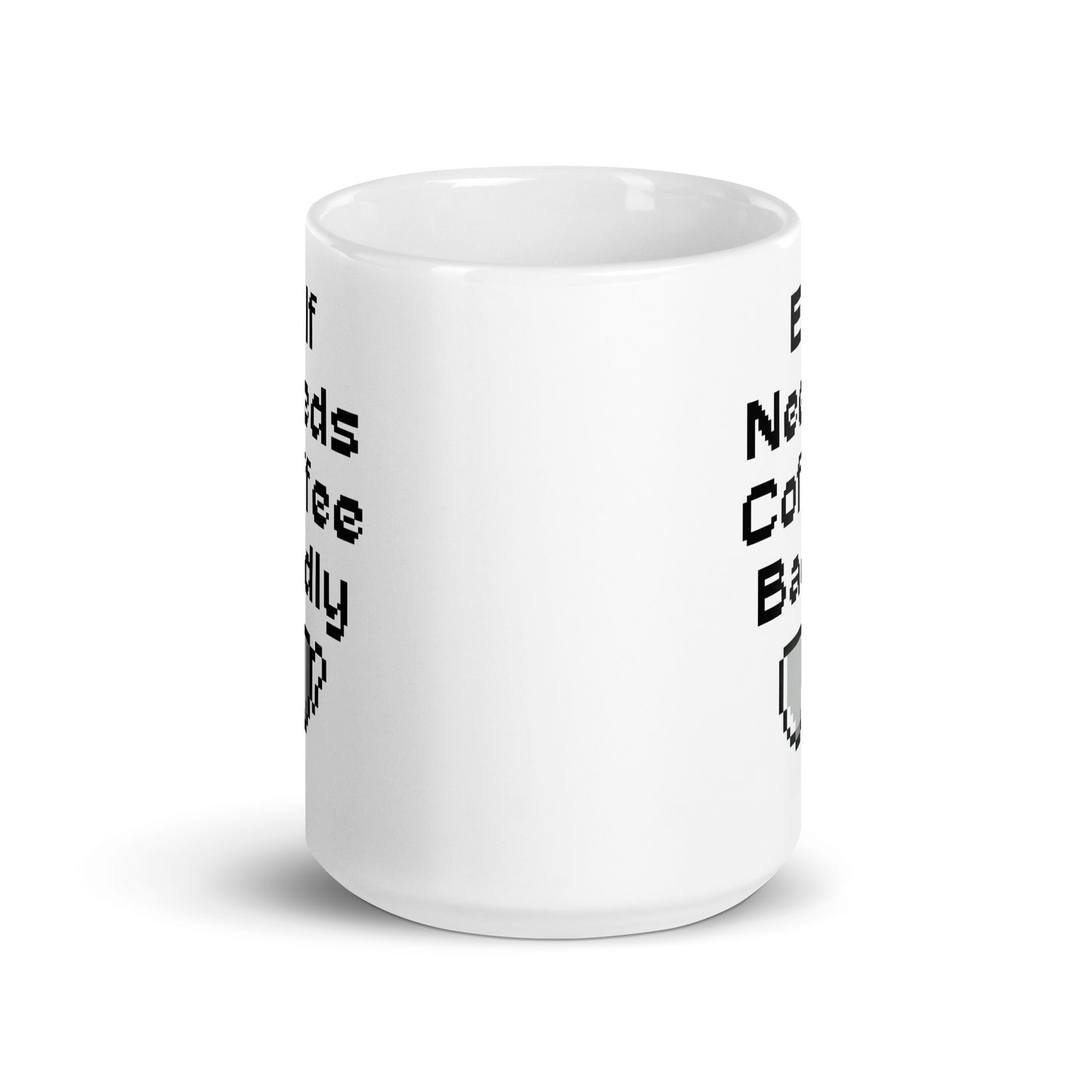 White 15oz retro coffee mug featuring an ‘Elf Needs Coffee Badly’ video game design.