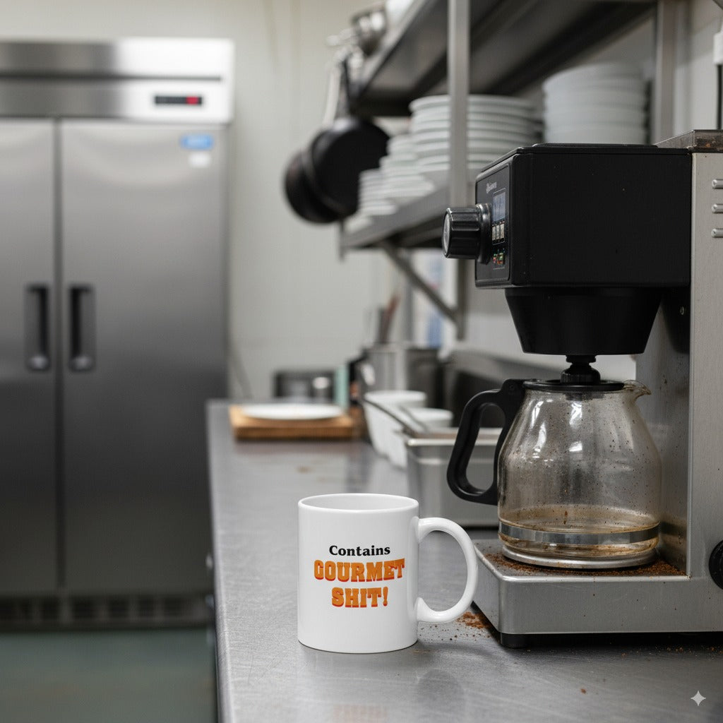 Contains Gourmet Shit! - White glossy mug