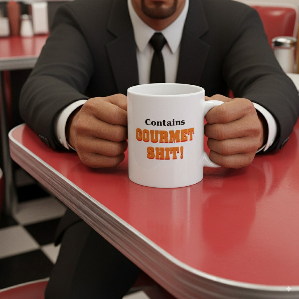 Contains Gourmet Shit! - White glossy mug
