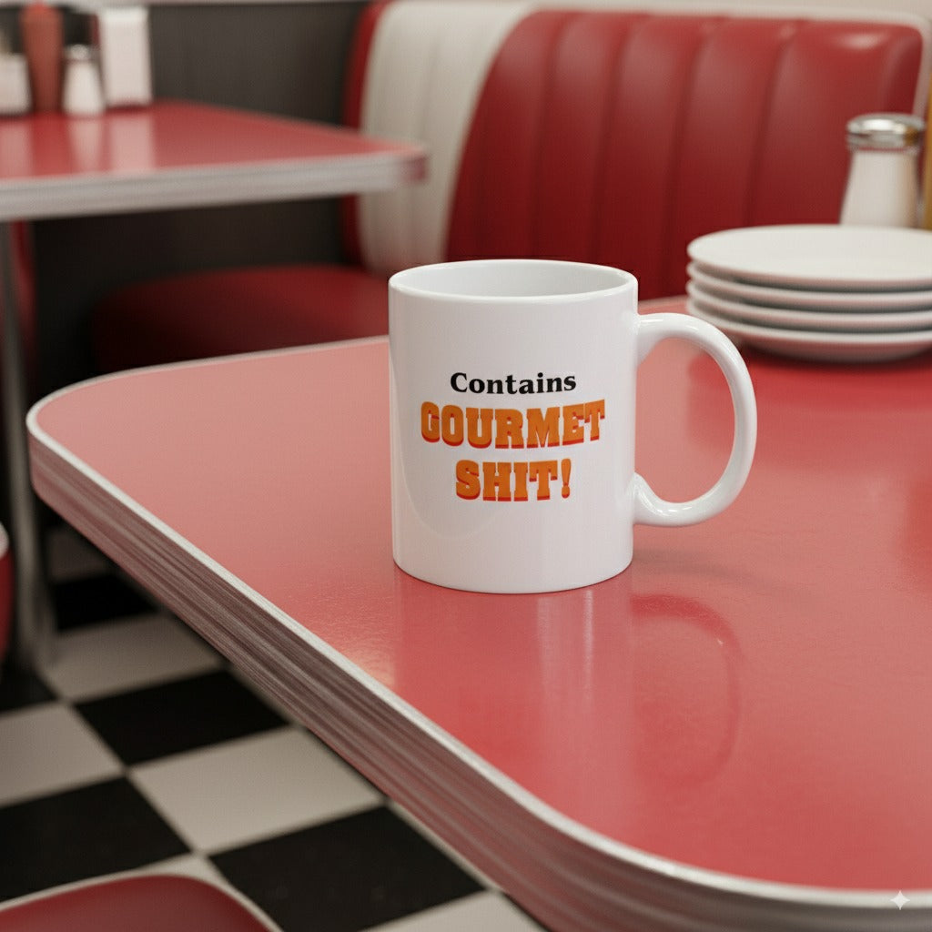 Contains Gourmet Shit! - White glossy mug