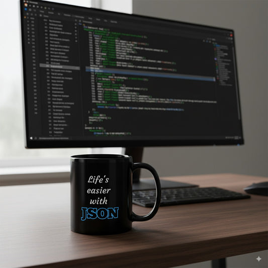 Life's easier with JSON - Black Glossy Coffee Mug