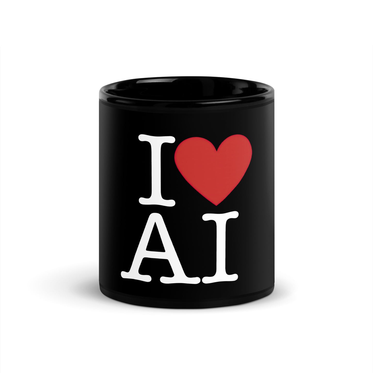 Black 11oz AI themed coffee mug with an I Love NY type slogan in the centre ‘I Love AI’.