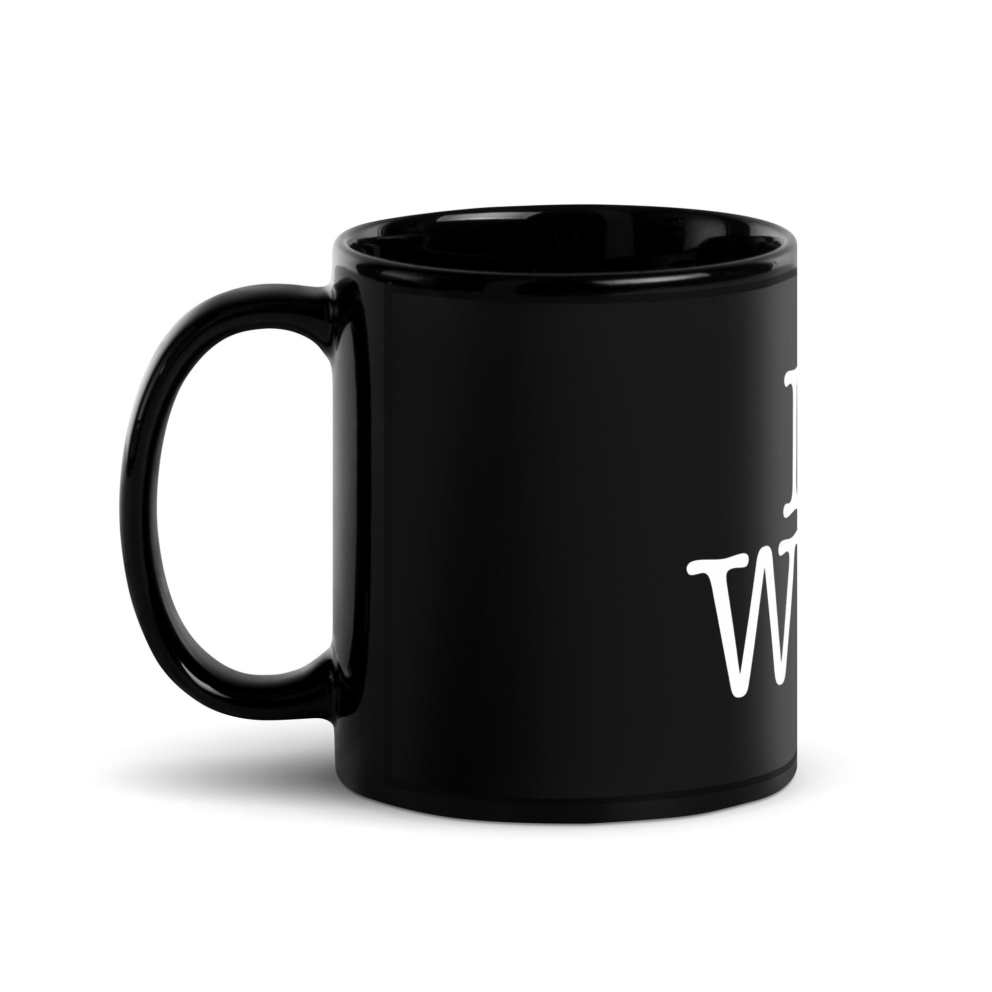 Black 11oz tech humor coffee mug with an I Love NY style design in the centre that reads ‘I Love WFH’ with handle on left.