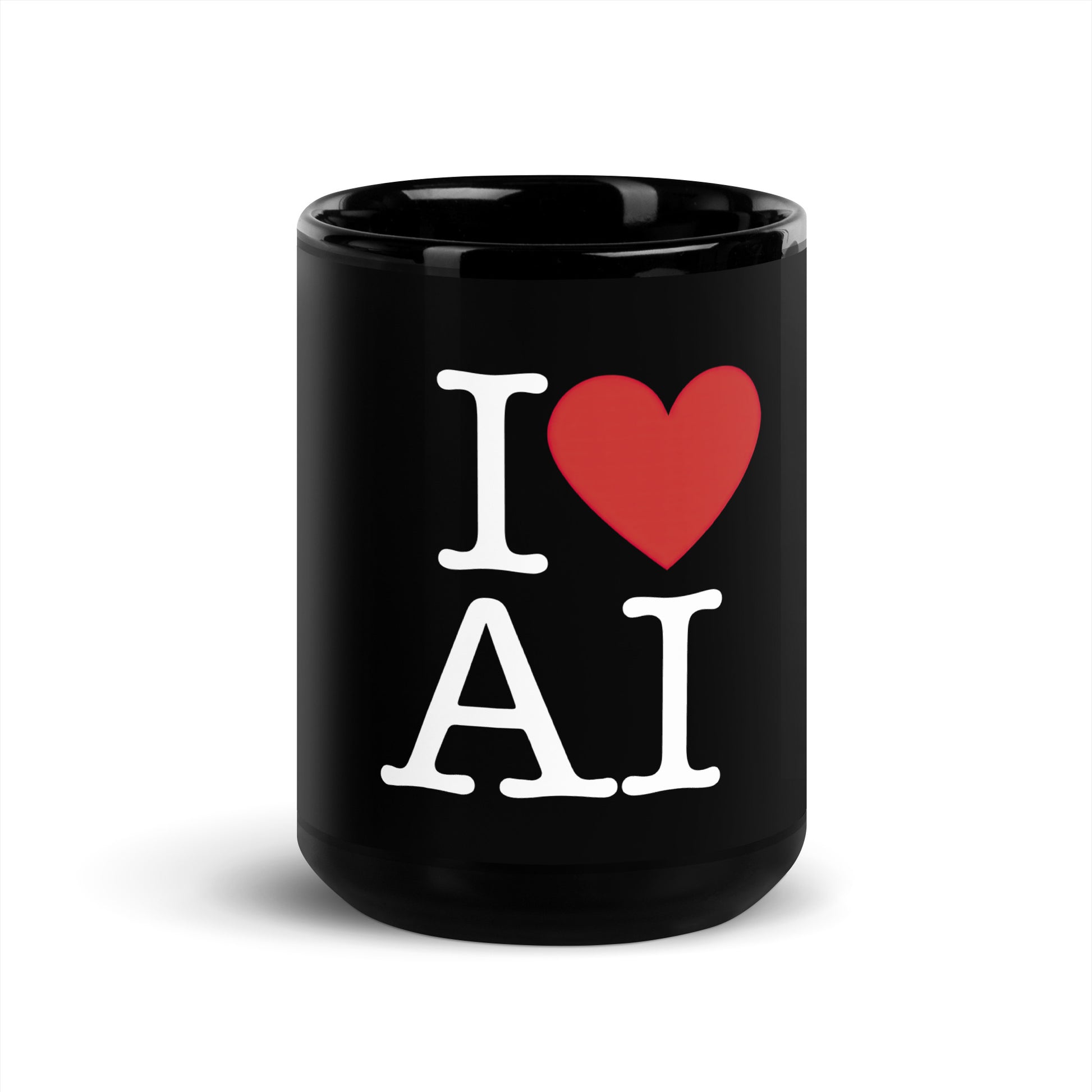 Black 15oz AI themed coffee mug with an I Love NY type slogan in the centre ‘I Love AI’.